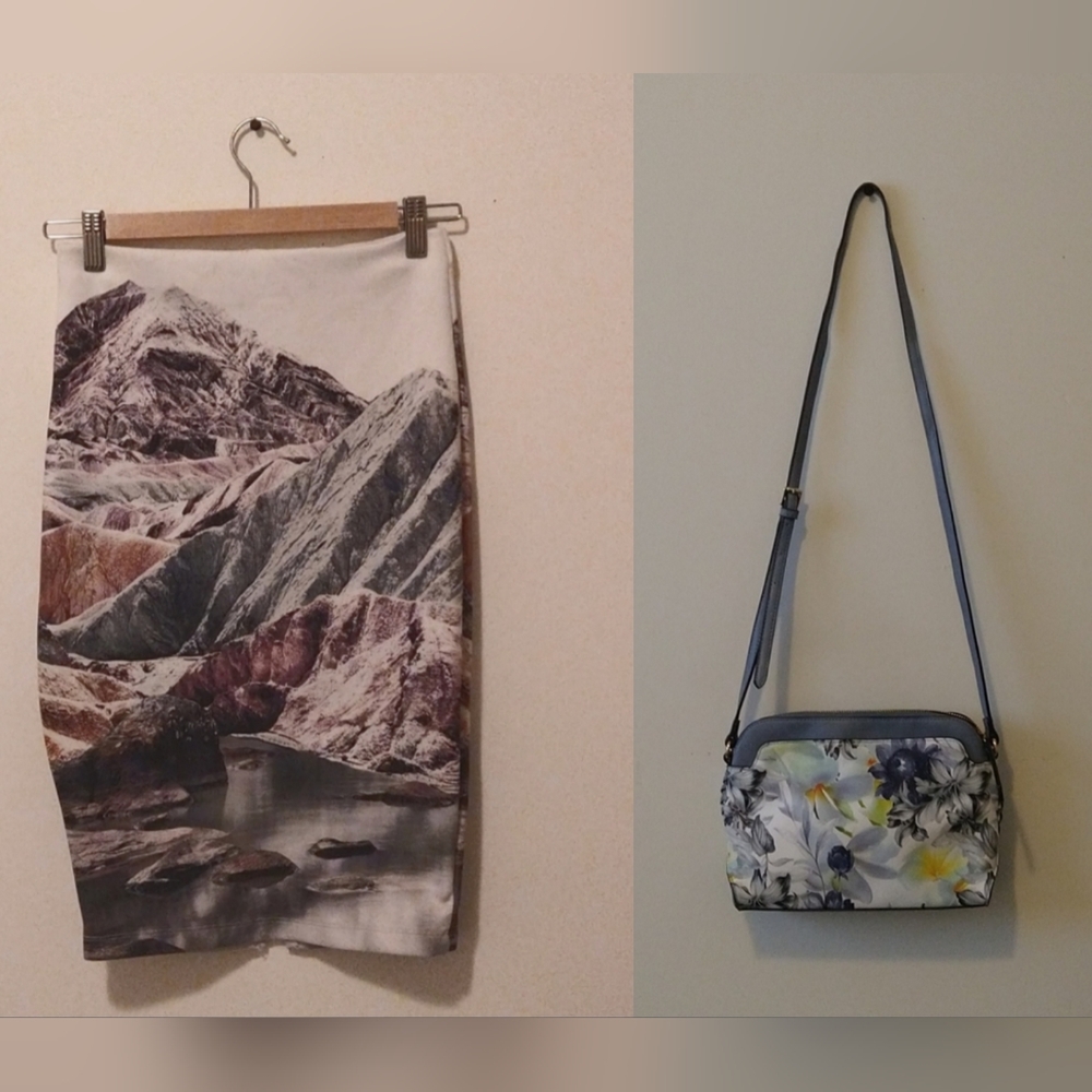 Blue & Yellow Floral Purse and ASOS Mountain Graphic Skirt Bundle